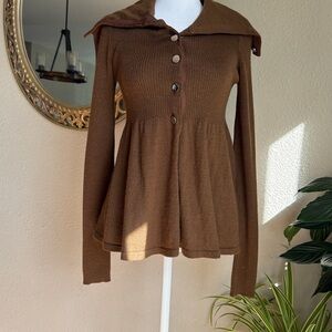 Moda International Brown Button-Front Peplum Cardigan